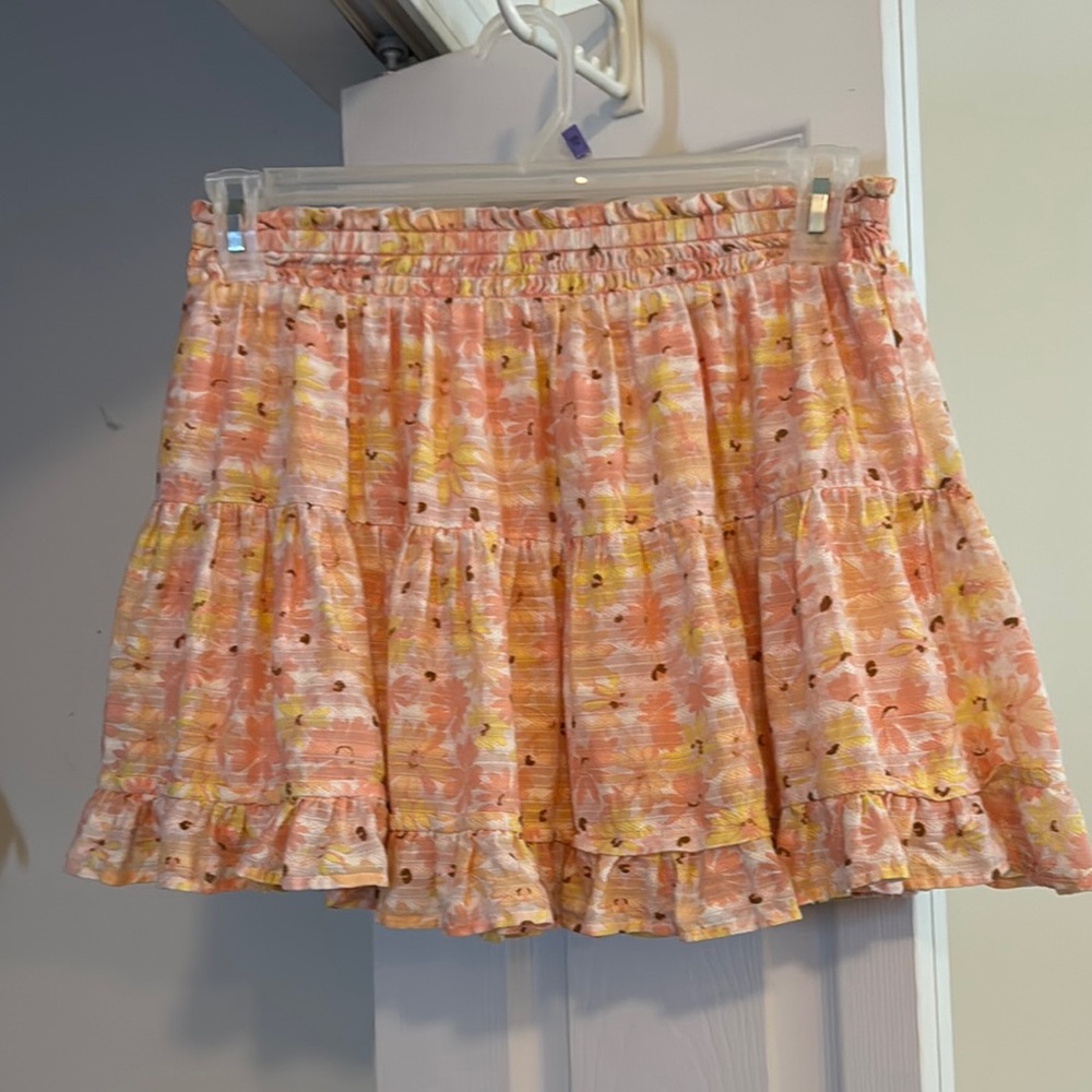 True Craft Orange Yellow Smocked Skater Mini Skirt